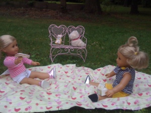 After hours of playing, running, and chasing each other Hannah and Holly sat down to eat.  ''This was the best day at the park ever'', Hannah exclaimed. 